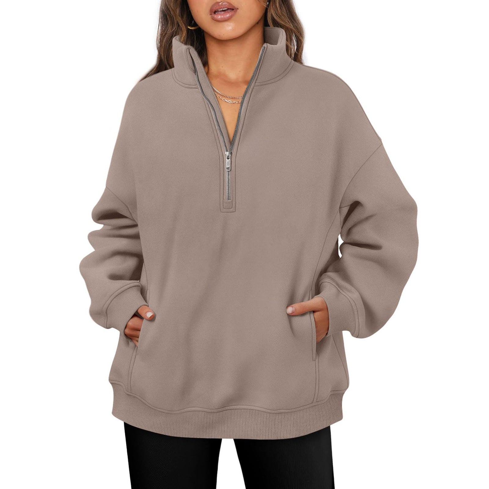 Womens Half Zip Stand Collar Sweatshirt