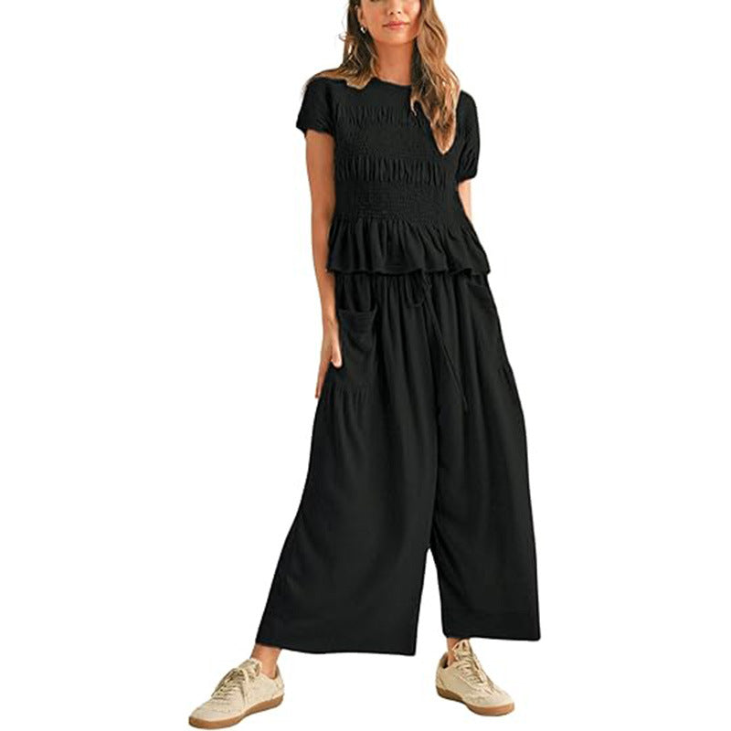 Casual Short Sleeve Top and Wide Leg Pants