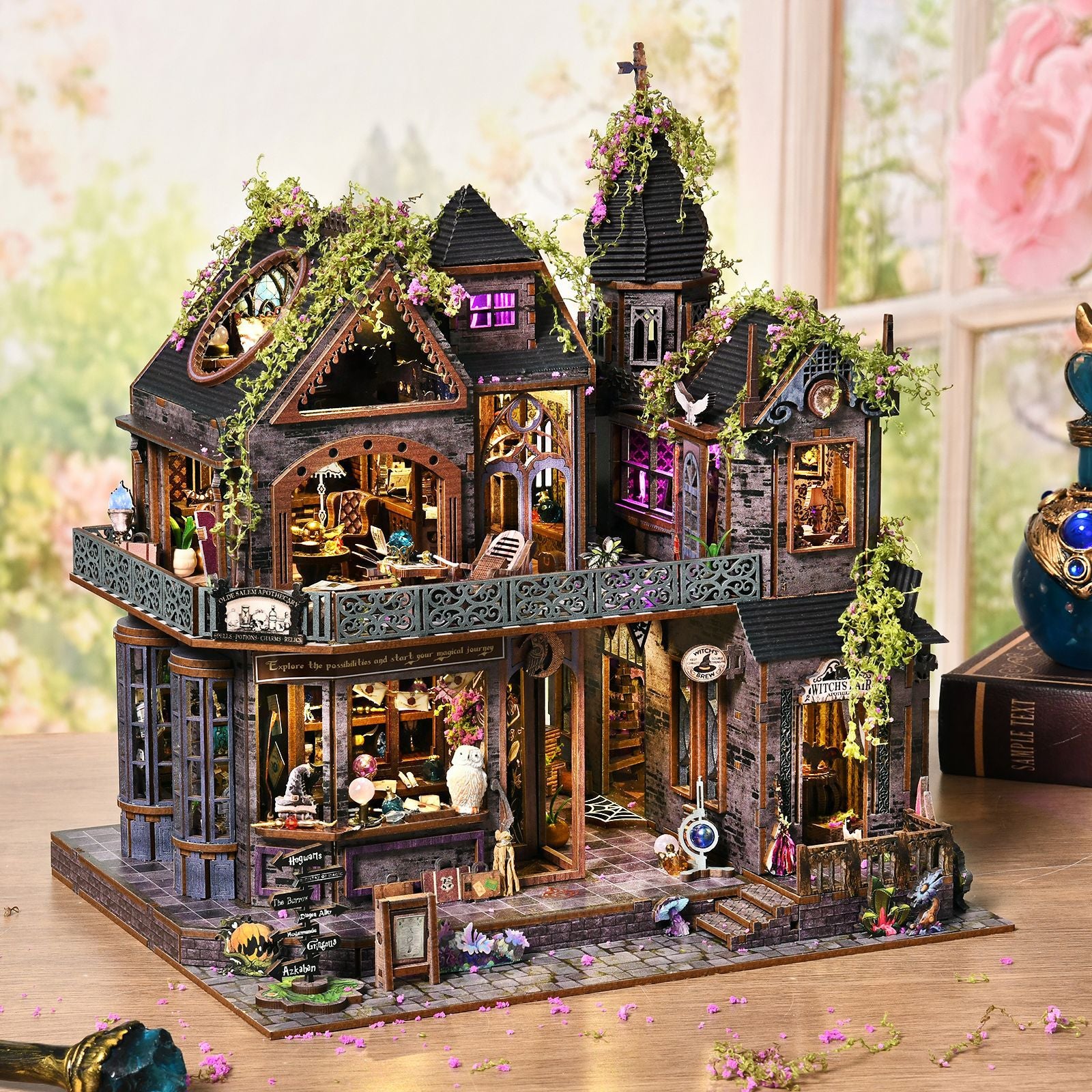 Magic Castle Wooden Miniature Dollhouse Kit 3D Diy Diorama Craft Model with Lights