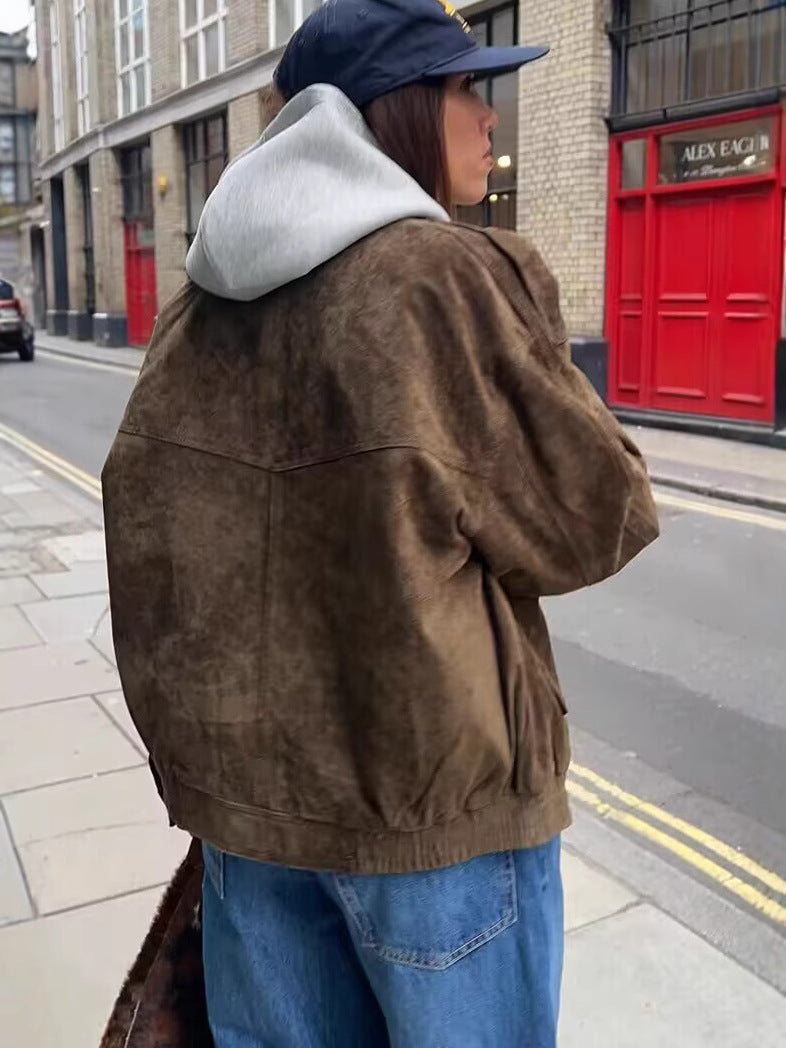 Women's Suede Texture Zip-Up Jacket