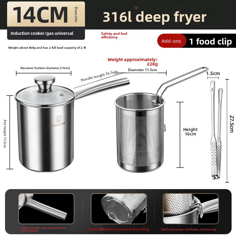 Stainless Steel Multi-Function Fryer Pot with Strainer