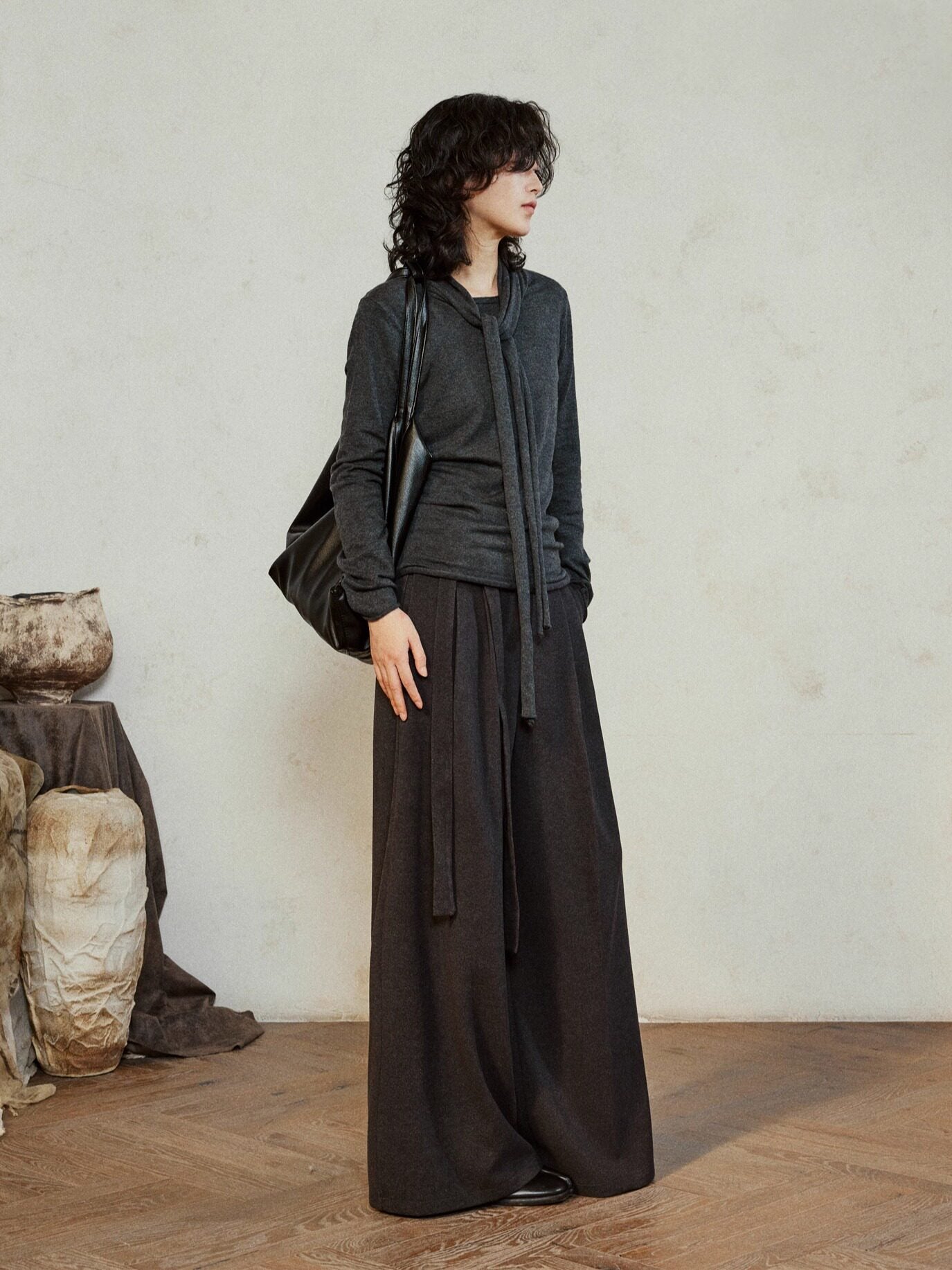 Minimalist Lace-Up Wide-Leg Pants