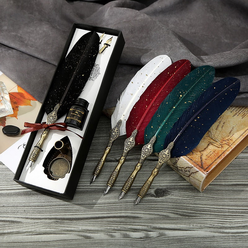 Gothic Style Feather Calligraphy Pen with Replaceable Nib