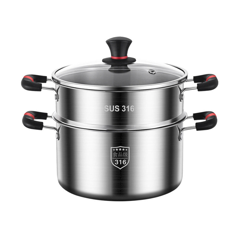 Premium 316 Stainless Steel Stock Pot With Glass Lid | Induction & Gas Compatible Deep Soup Cooker | Thickened Multi-Size Cooking Pot