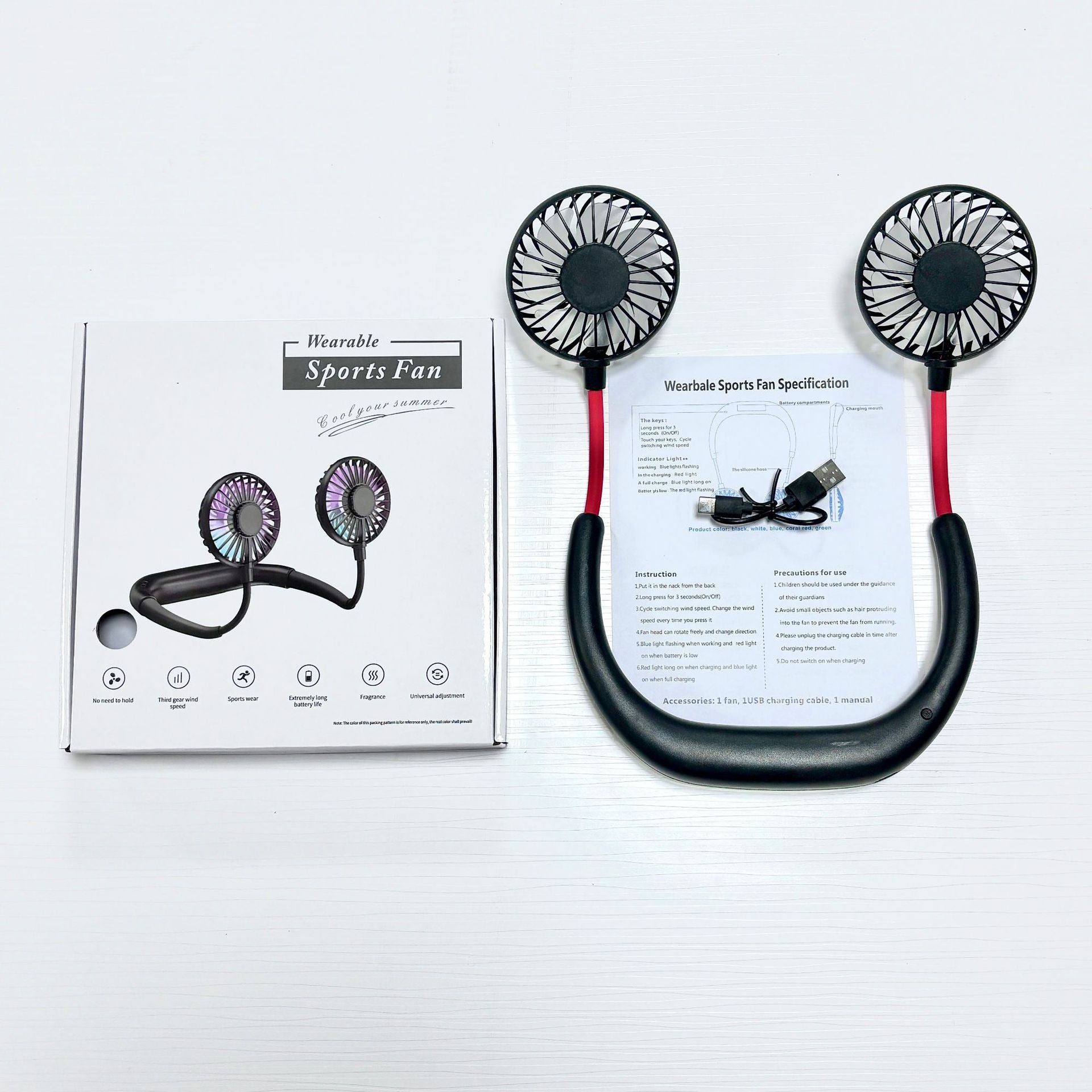 Foldable USB Rechargeable Neck Fan with Silent Operation