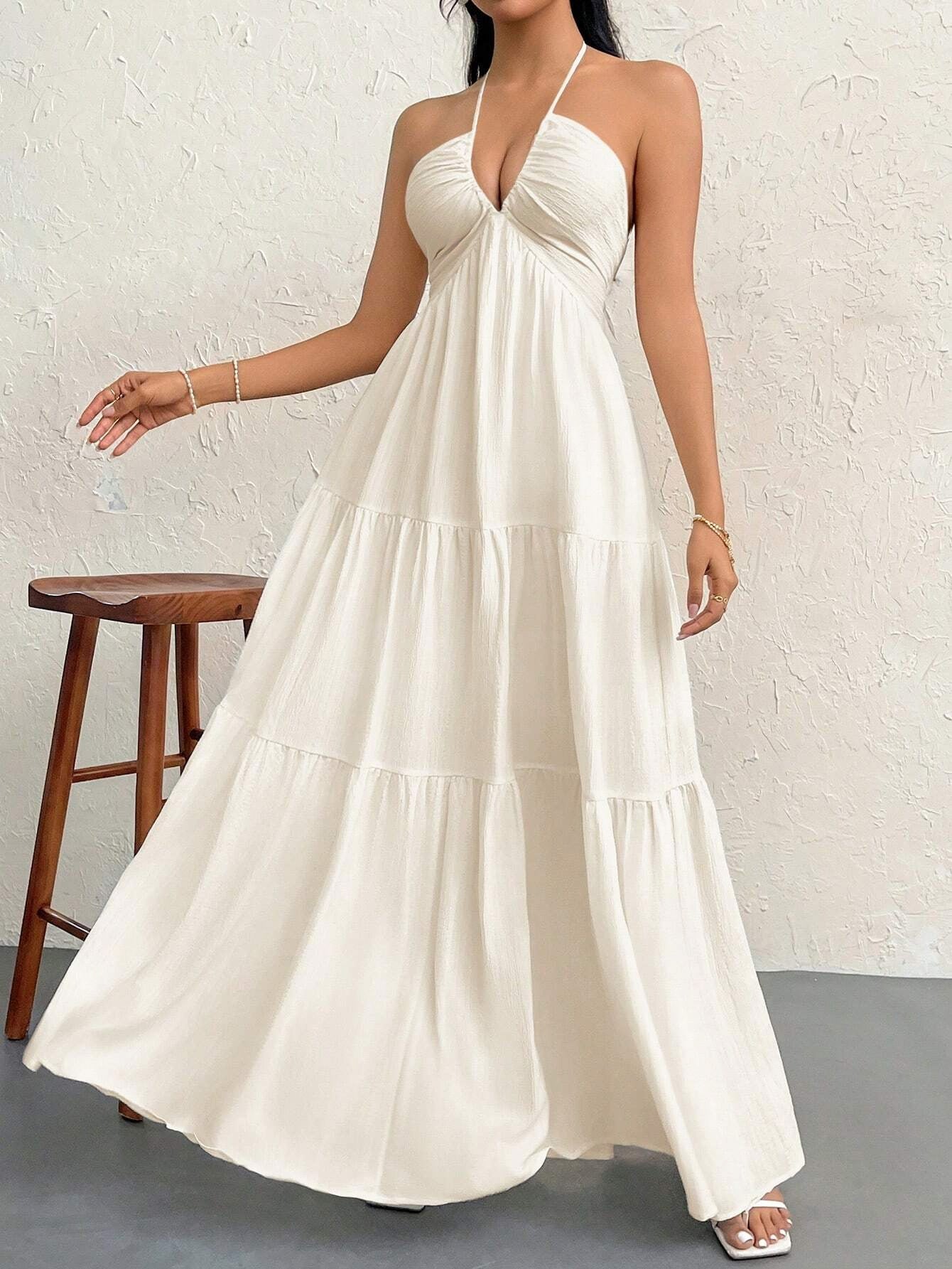 Women's Elegant Backless V-Neck Dress
