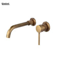 Wall-Mounted Antique Brass Basin Faucet with Brushed Gold Finish