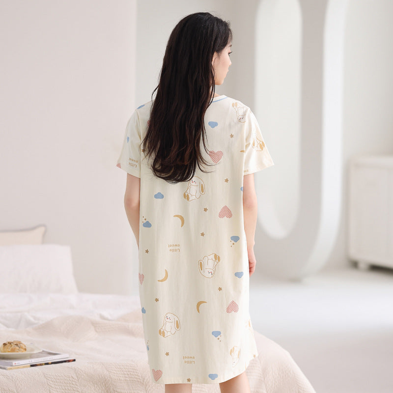 Women Cotton Sleep Nightgown Home Dress