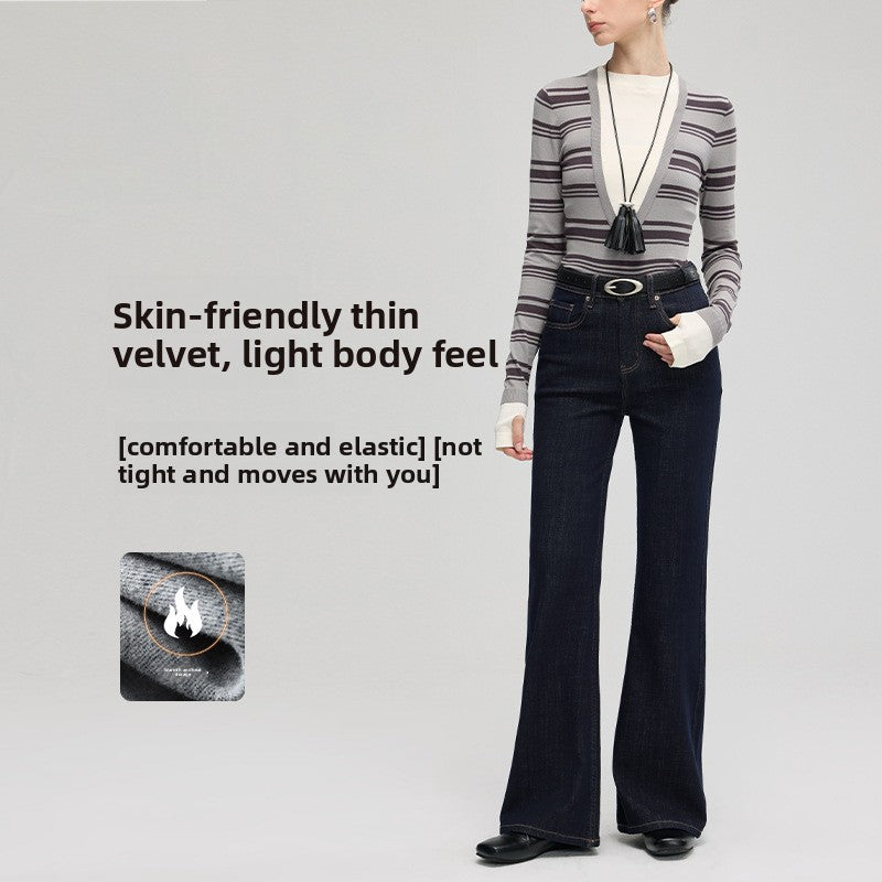 Fleece-Lined Bootcut Denim Jeans High Waisted Stretch Pants