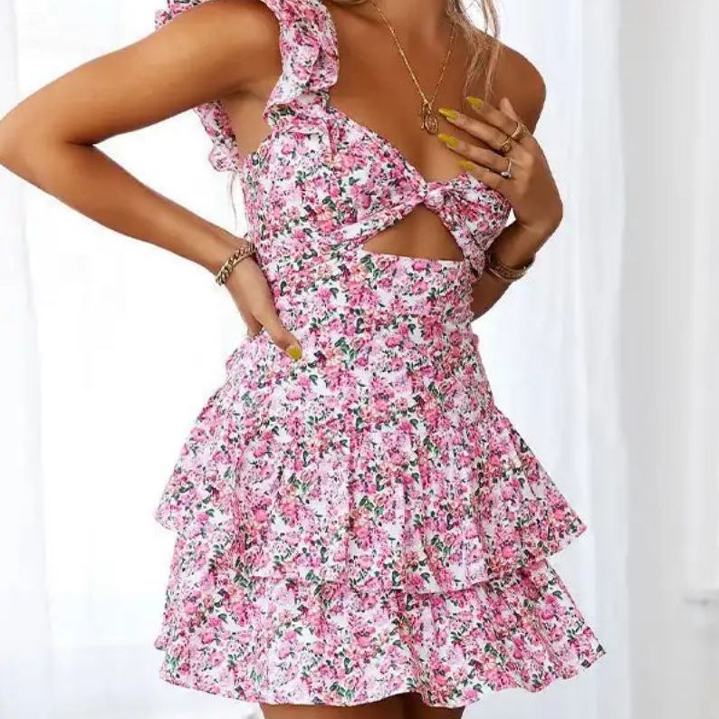 Floral Print One-Shoulder Dress