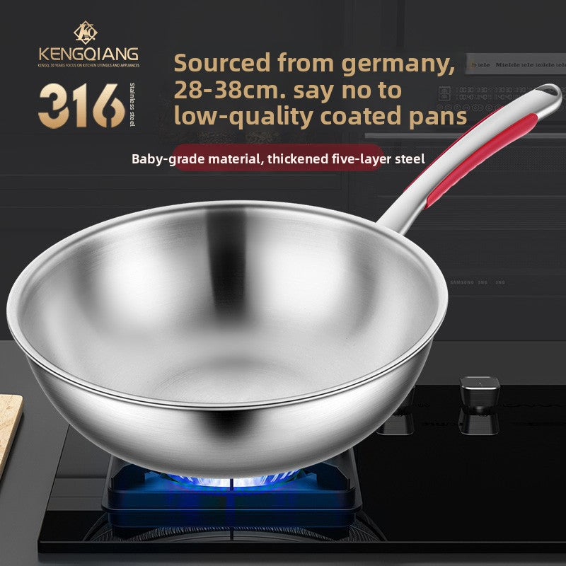 Premiun 316 Stainless Steel Cooking Wok | Multi-Layer Composite Base Stir-Fry Pan | Heavy-Duty 2kg Food-Grade Woke with Steamer Capability