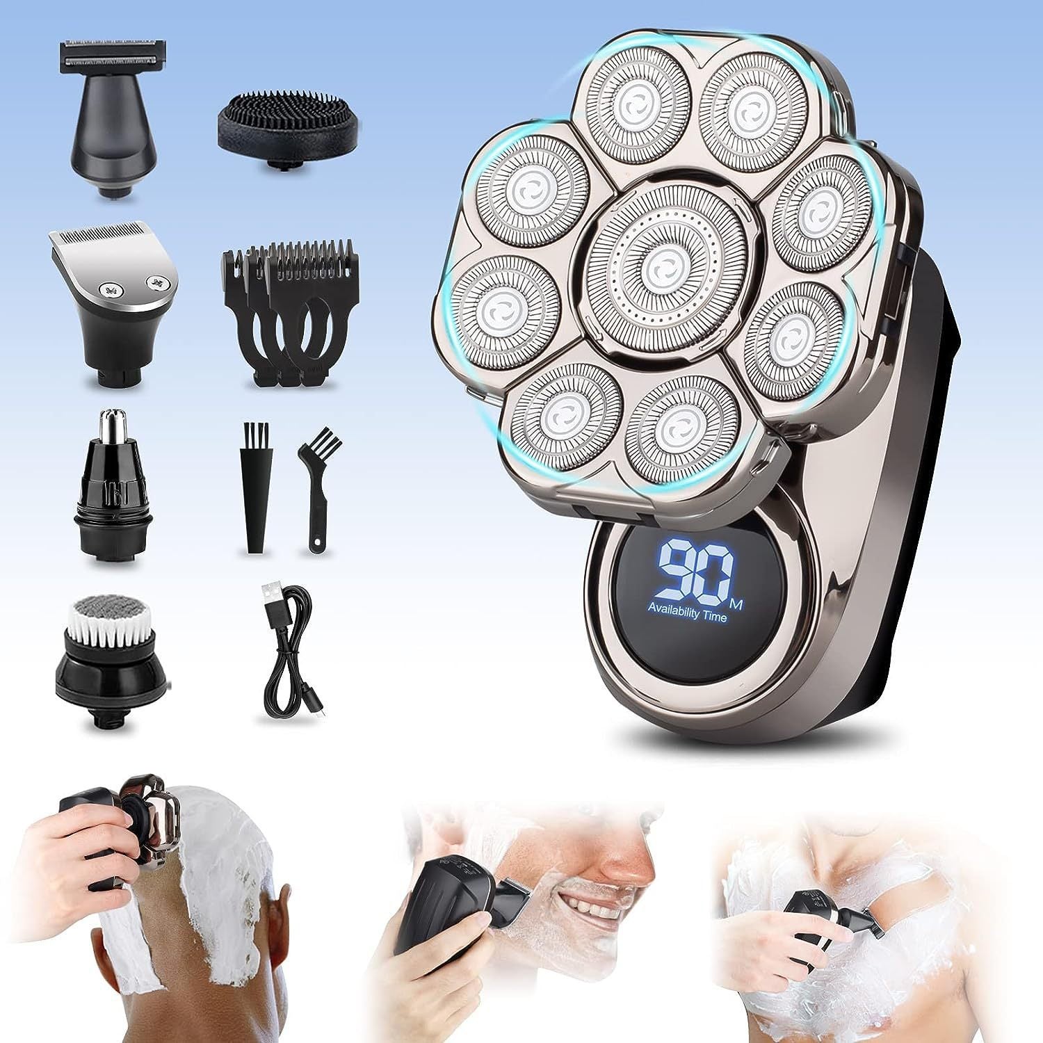 7-in-1 Blad Head Shaver & Groom Kit | Smart Electric Rotary Razor