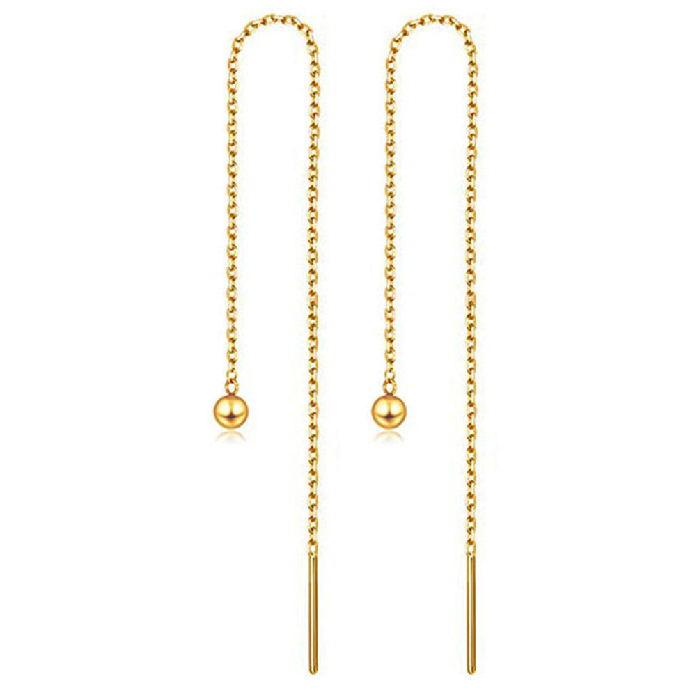 Stainless Steel Long Threader Earrings - Minimalist Star & Crystal Tassel Drop Jewelry