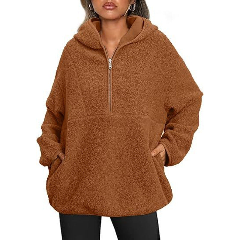 Quarter Zip Lambswool Hooded Sweatshirt