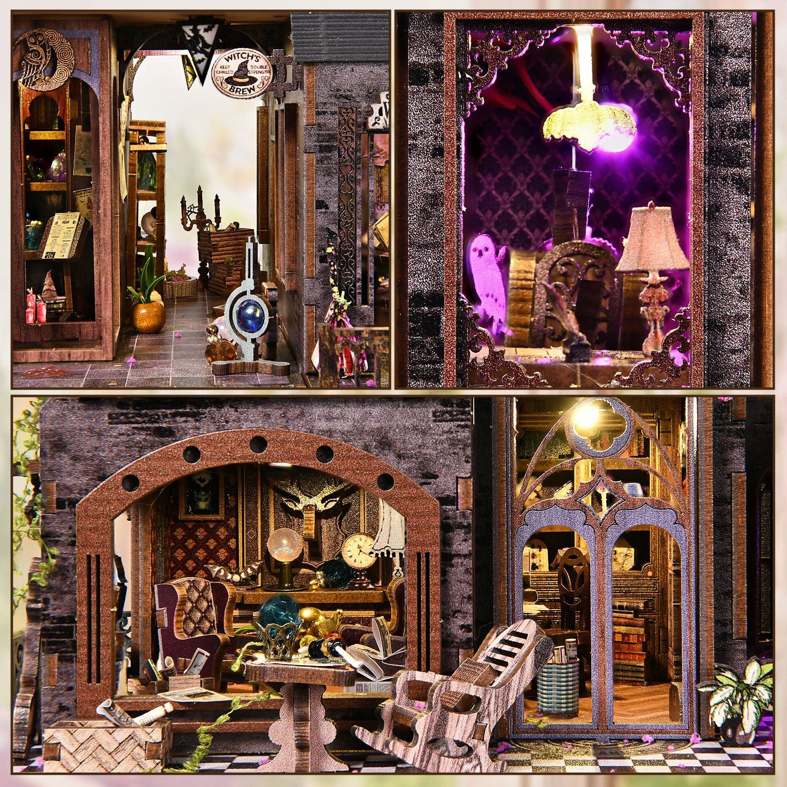 Magic Castle Wooden Miniature Dollhouse Kit 3D Diy Diorama Craft Model with Lights