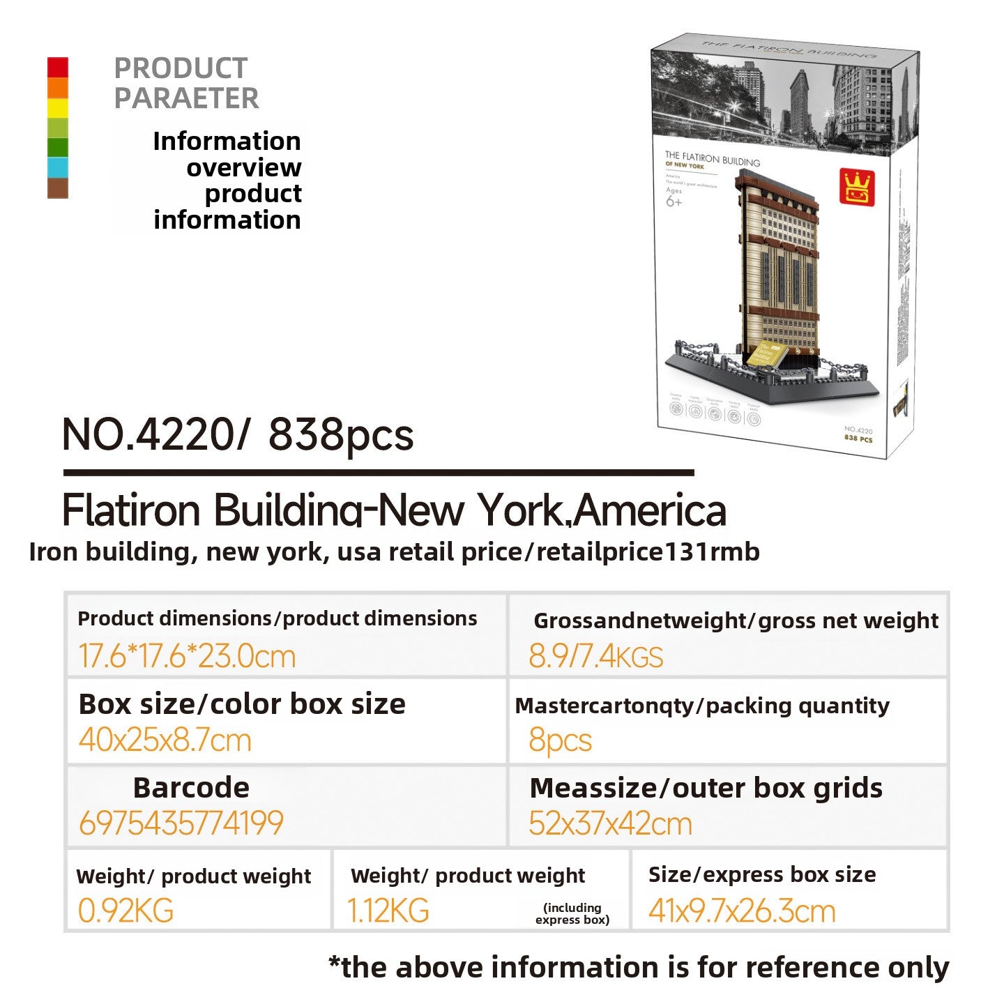 Building Blocks USA Tower Compatible with Small-Size Building Blocks, Educational Toy
