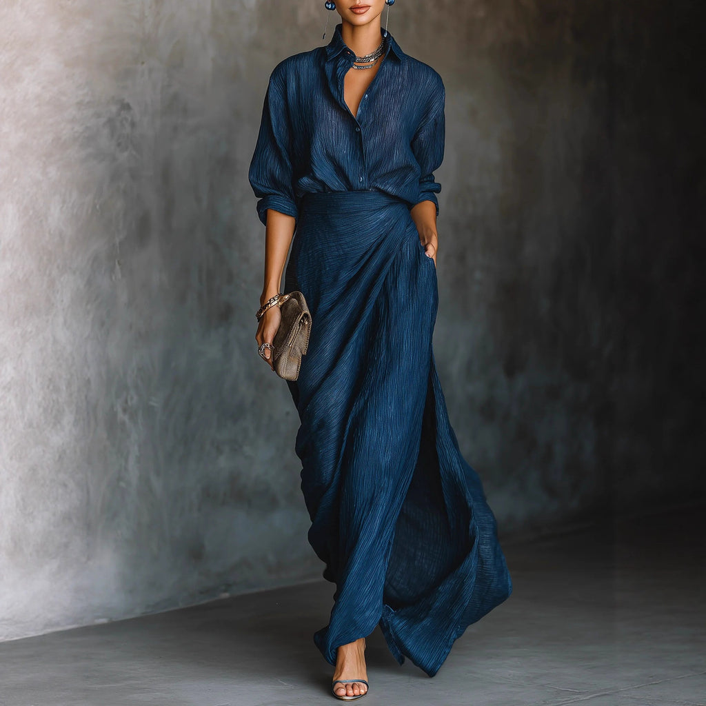 Elegant Pleated Belted Dress Set
