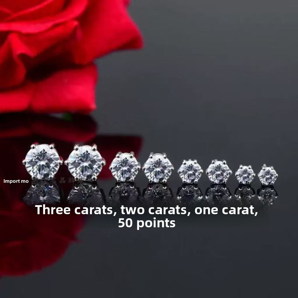 Luxury Six-Prong Zircon Stud Earrings – Precision-Cut Imitation Moissanite with Polished Gold & White Gold Electroplated Finish