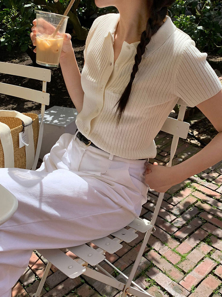 Women's Lapel Single-Breasted Short Sleeve T-shirt