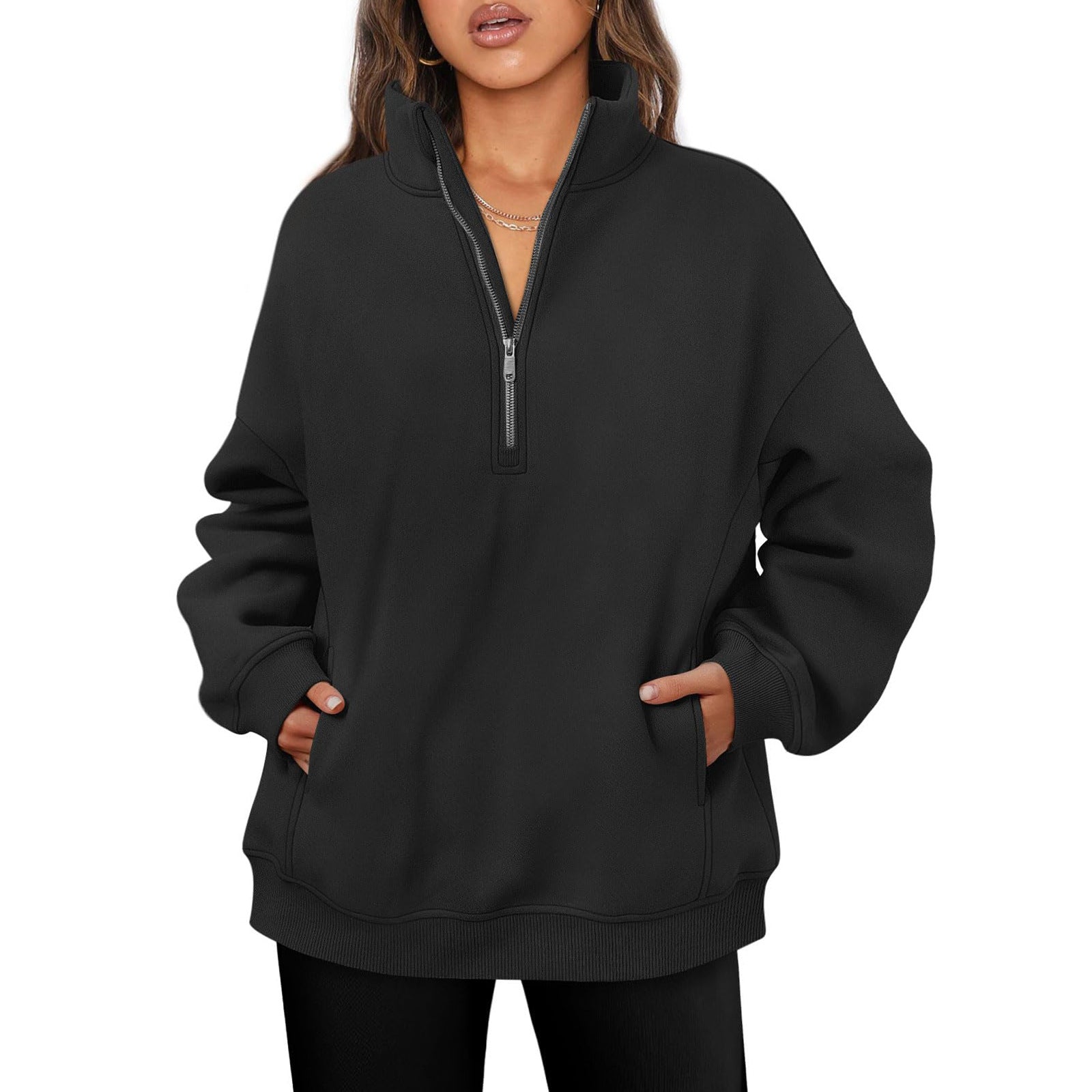 Womens Half Zip Stand Collar Sweatshirt