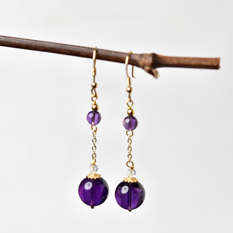 Aura Drop Natural Amethyst Crystal Earrings | 925 Sterling Silver Drop Jewelry