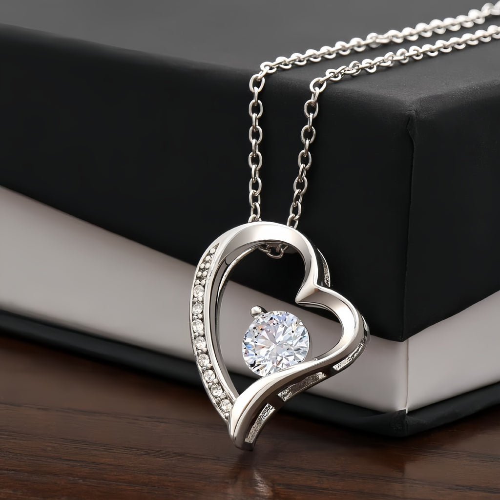"To My Mom" Heart Pendant Necklace Gift Set | Sparkling Zirconia Titanium Steel Jewelry With Luxury Wooden Box For Mother's Day & Birthday