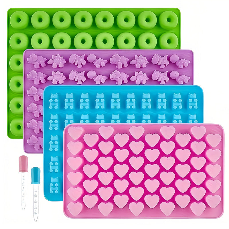 Silicone Gummy Bear & Dinosaur Candy Mold Set - Food-Grade Chocolate Making Kit with Liquid Droppers, Spatula & Gift Bags for Homemade Fruit Gummies, Jellies & Treats