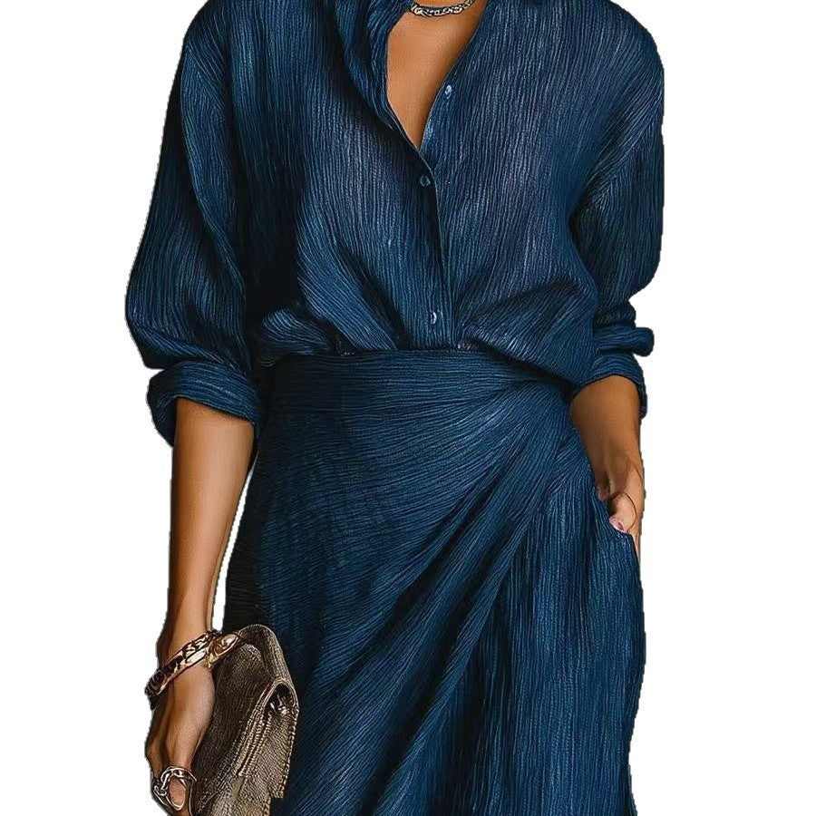 Elegant Pleated Belted Dress Set