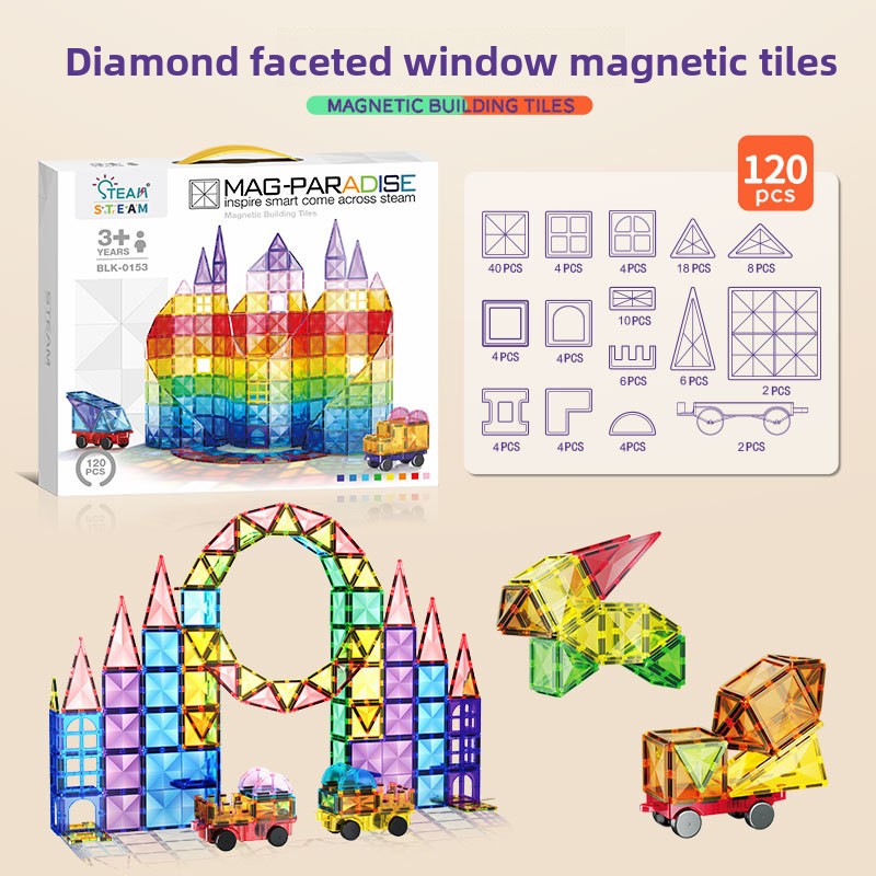 Diamond Surface Magnetic Tiles Stem  Building Block set Translucent Geometric 3D kits