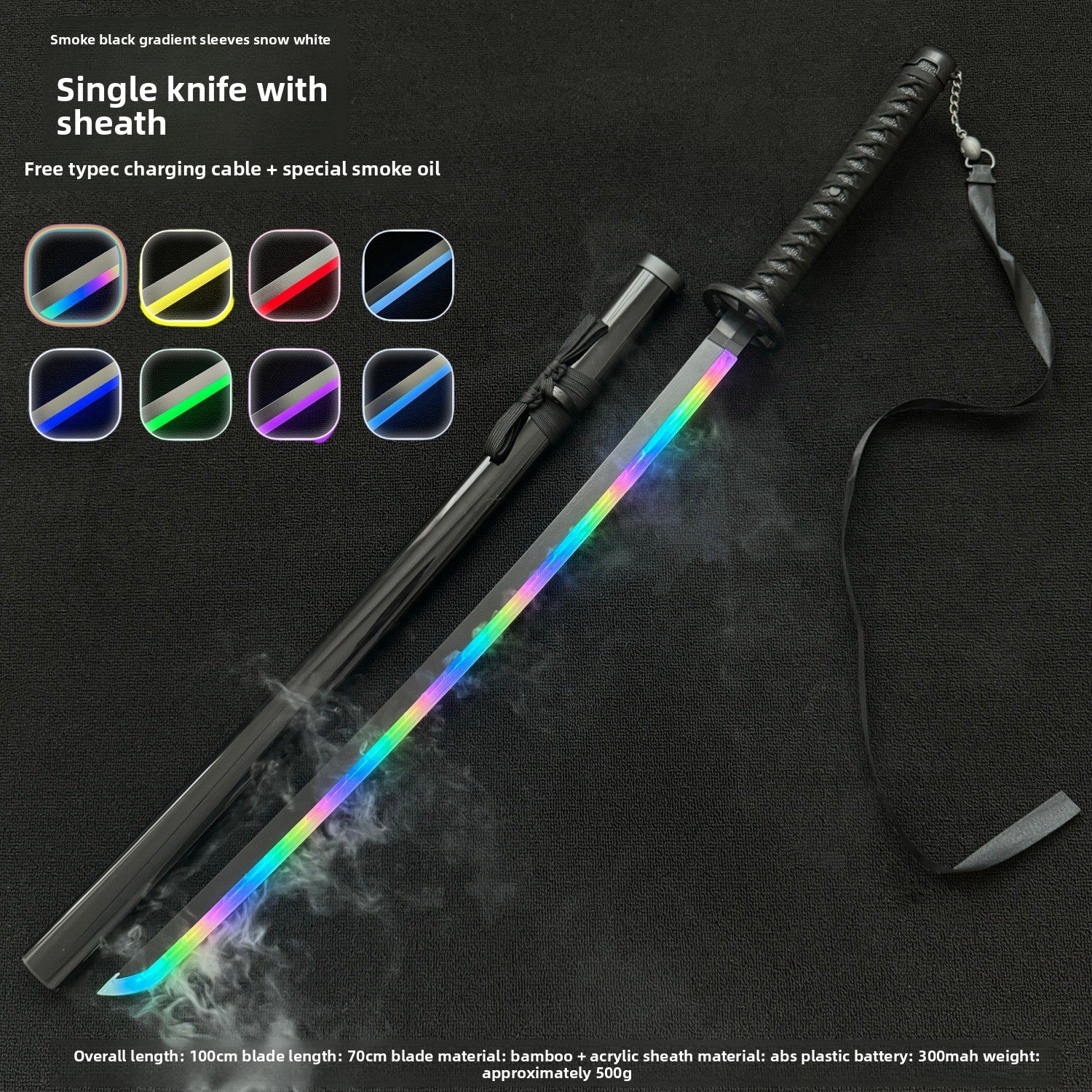 Collector-Grade Luminous Anime Cosplay Sword – Interactive Glowing Blade with Smoke-Style Gradient Sleeve, Dynamic Spinning Mechanism & Accessory Bundle