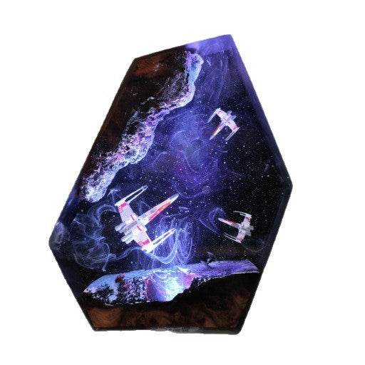 Handcrafted Artisan Galaxy Resin & Starship Diorama Lamp – Cosmic LED Ambient Night Light with Polished Resin Art & Multiple Size Options