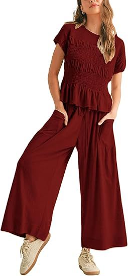 Casual Short Sleeve Top and Wide Leg Pants