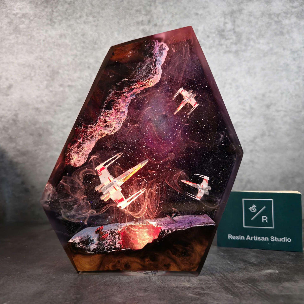 Handcrafted Artisan Galaxy Resin & Starship Diorama Lamp – Cosmic LED Ambient Night Light with Polished Resin Art & Multiple Size Options