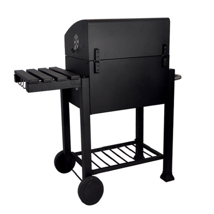 Heavy-Duty Charcoal Barbecue Grill With Lid | Large Outdoor Courtyard BBQ Smoker| Power-Coated Steel Garden Grill With Side Shelves