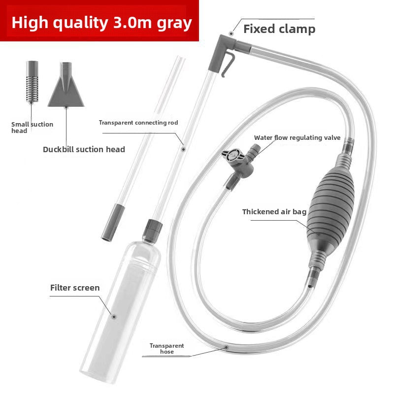 Multi-Function Aquarium Siphon Water Changer & Gravel Cleaner - Manual Fish Tank Sand Washer Vacuum Kit with Duckbill Attachment (1.5m - 3m)