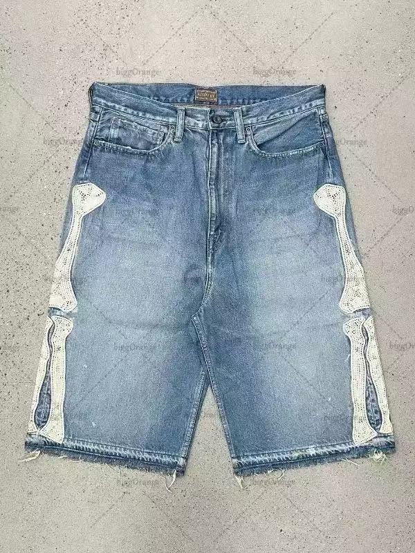 Retro Washed Denim Hip-Hop Shorts