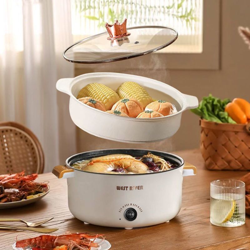 Multifunctional Electric Hot Pot with Steamer Basket | 2.5L-6.5L Dual Knob & Button Control Multi-Cooker | Non-Stick Countertop Cooker