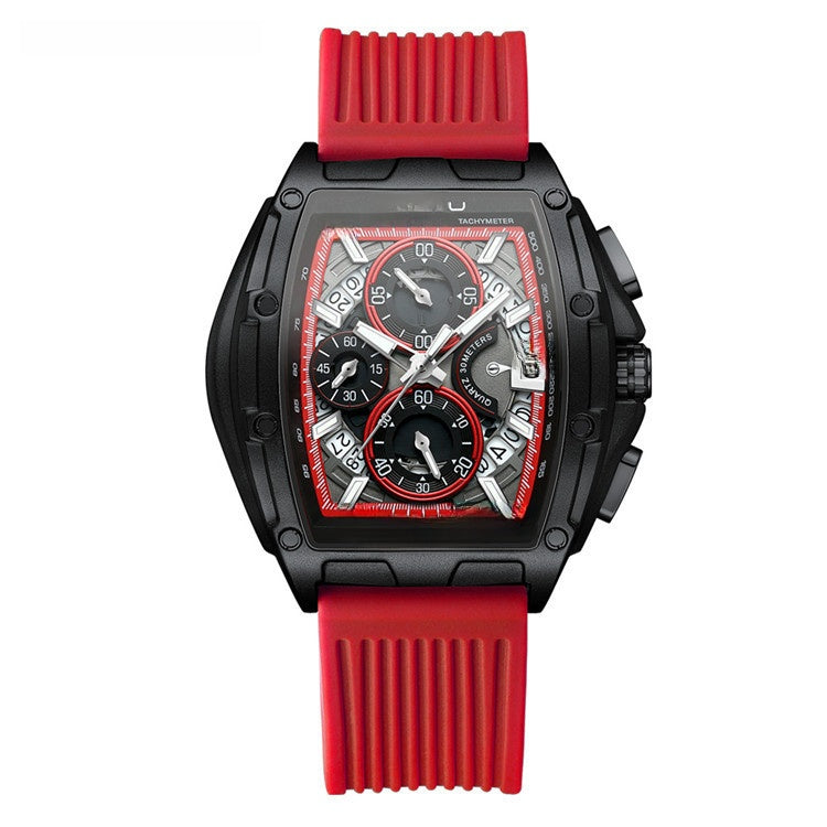 Men's Luxury Tonneau Sport Watch | Japanese Quartz Skeletonized Dial