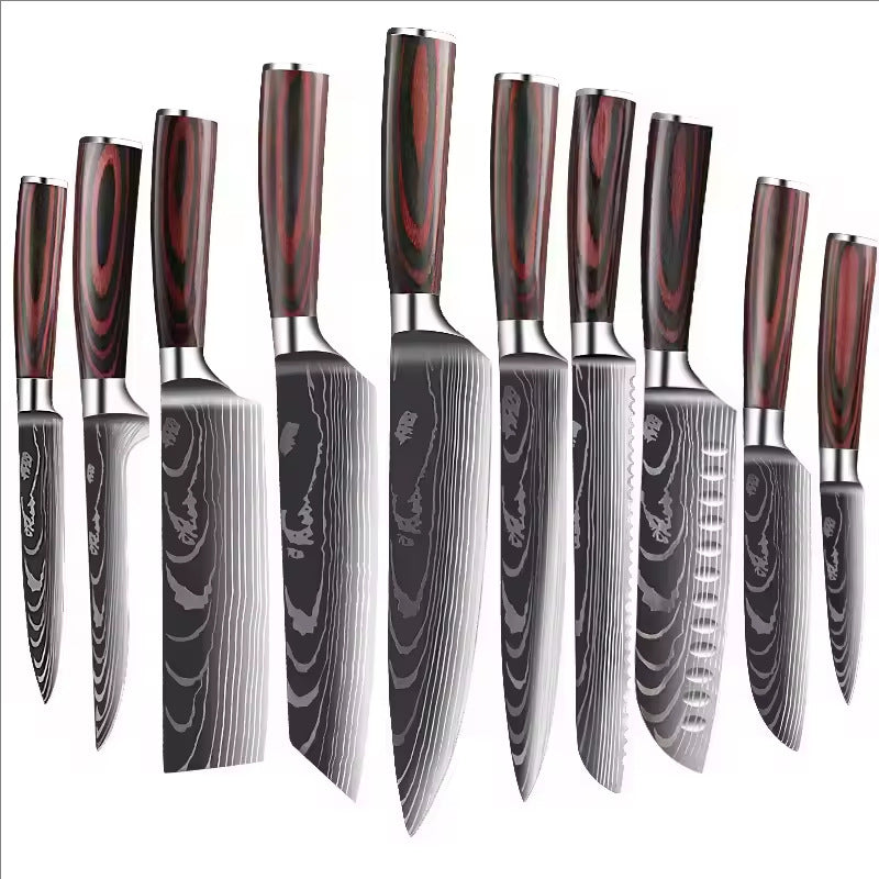 Japanese-Style Damascus Kitchen Knife Set | Professional Wood Handle Chef Knife Collection