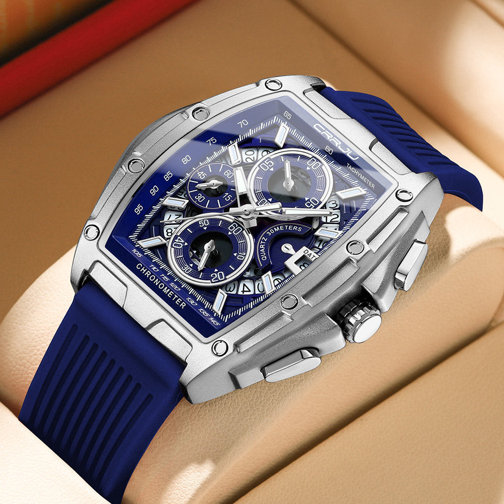 Men's Luxury Tonneau Sport Watch | Japanese Quartz Skeletonized Dial