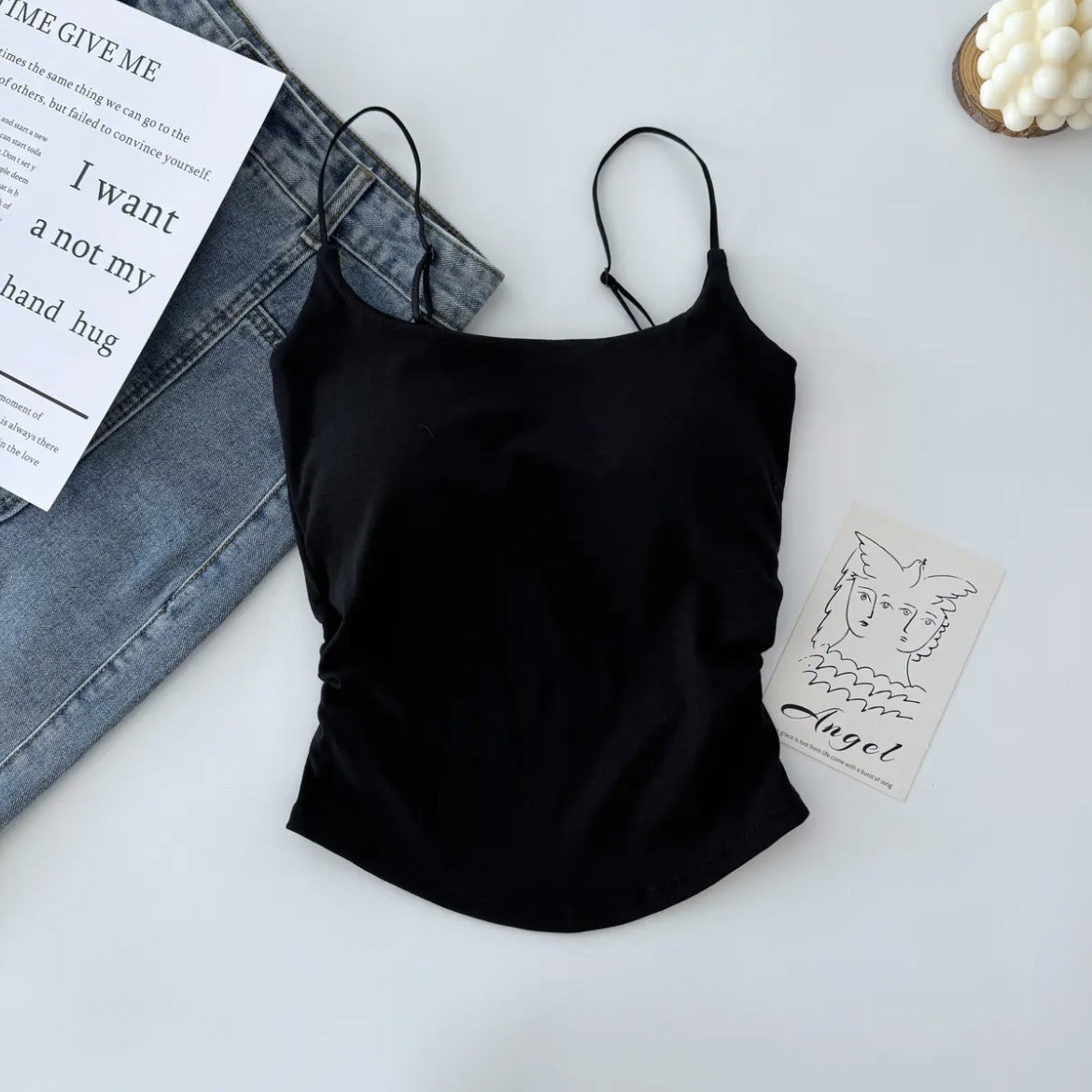 Cotton Lace-Up Back Camisole Top with Chest Pad