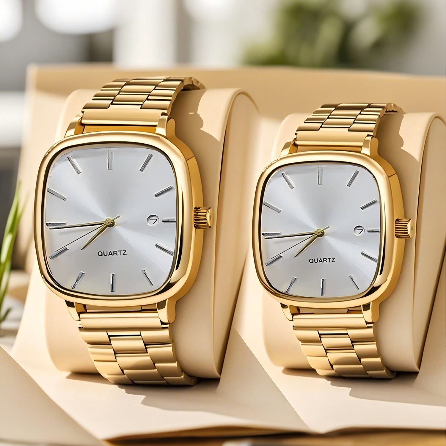 Square Quartz Watch with Stainless Steel Band