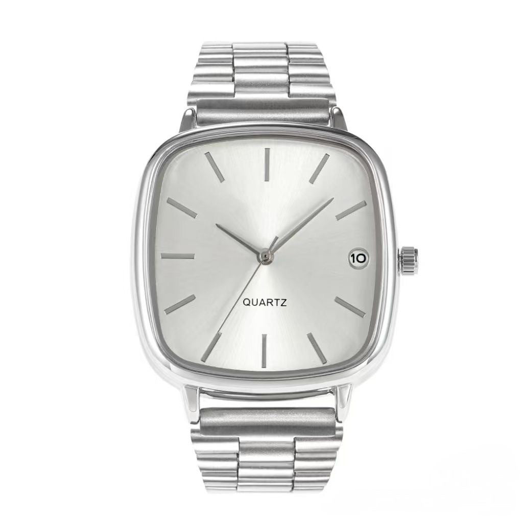Square Quartz Watch with Stainless Steel Band