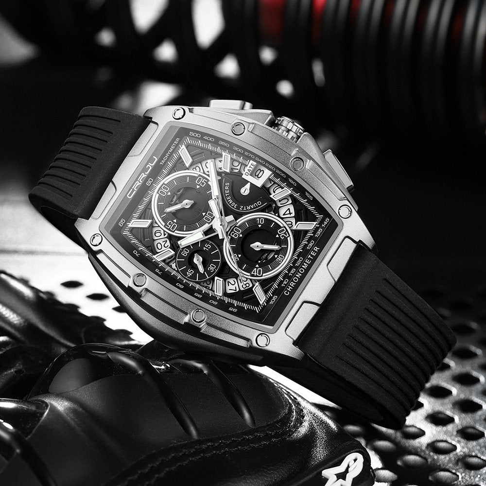 Men's Luxury Tonneau Sport Watch | Japanese Quartz Skeletonized Dial