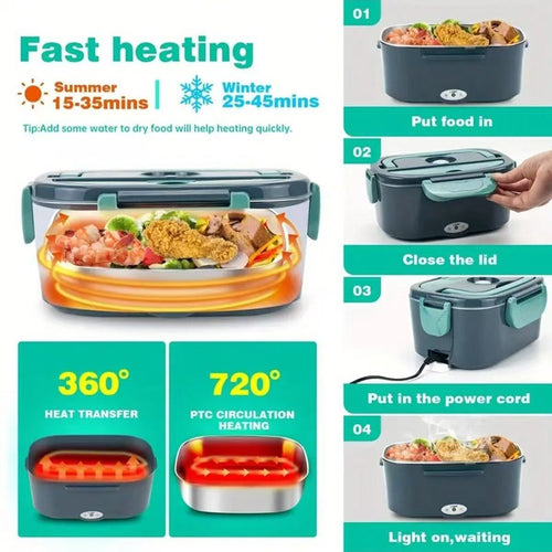 1.5L Portable Electrice Heating Lunch Box| Dual Use 12V/24V/110V/220V Car And Home Food Warmer | Stainless Steel Multi-Functional Cooker