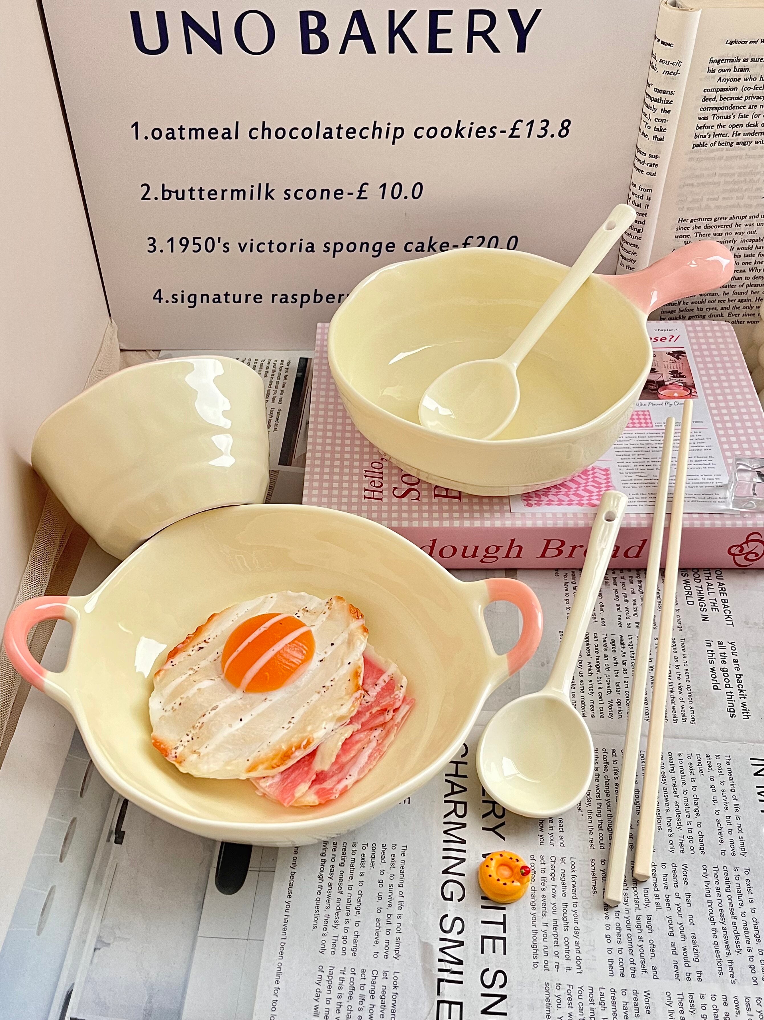 Ceramic Rice Bowl with Underglaze Color and Fruit Pattern