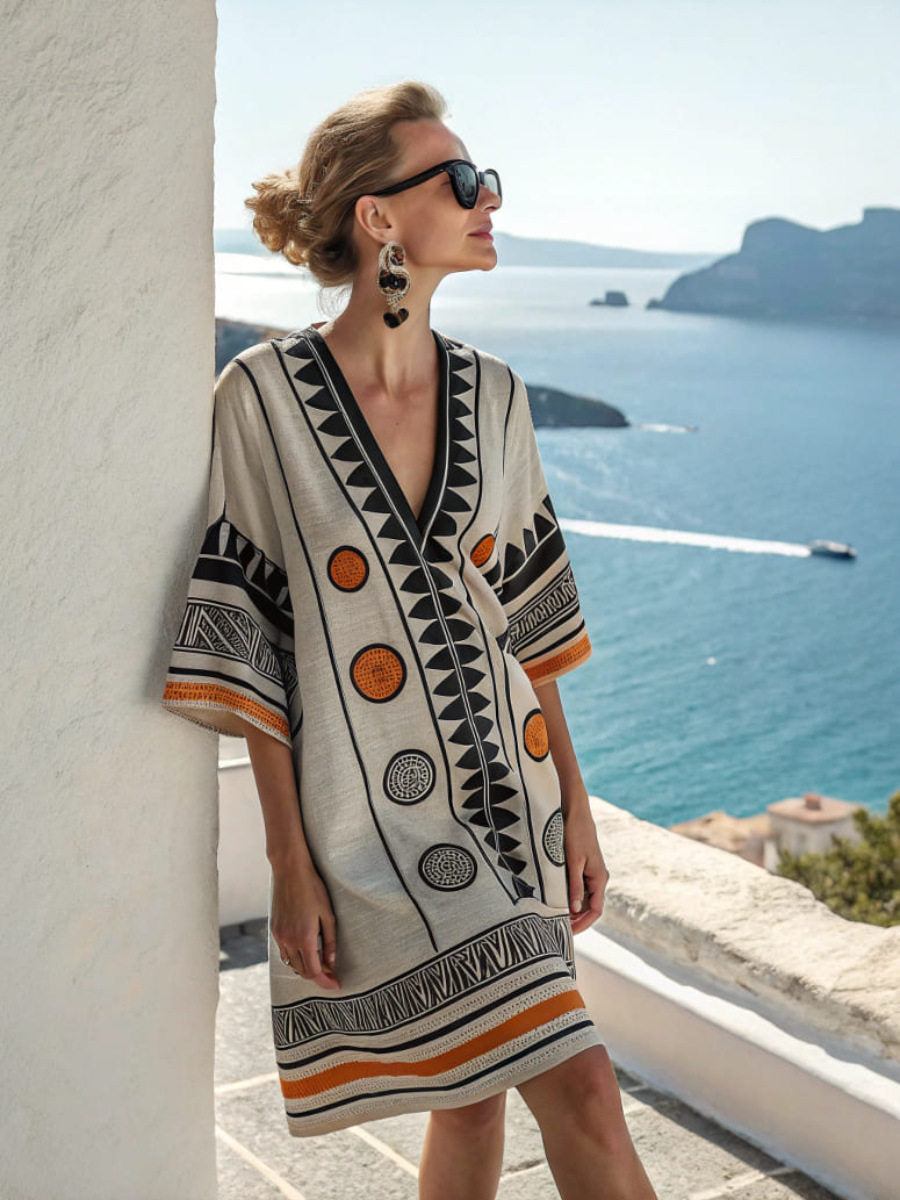Women Printed V-Neck Mid Length Dress