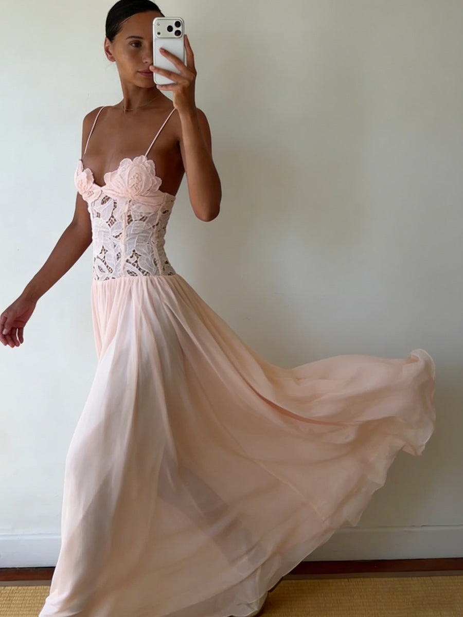 Embroidered Chiffon Maxi Dress