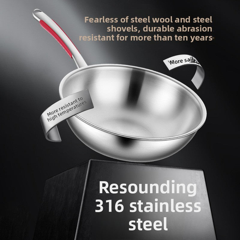 Premiun 316 Stainless Steel Cooking Wok | Multi-Layer Composite Base Stir-Fry Pan | Heavy-Duty 2kg Food-Grade Woke with Steamer Capability