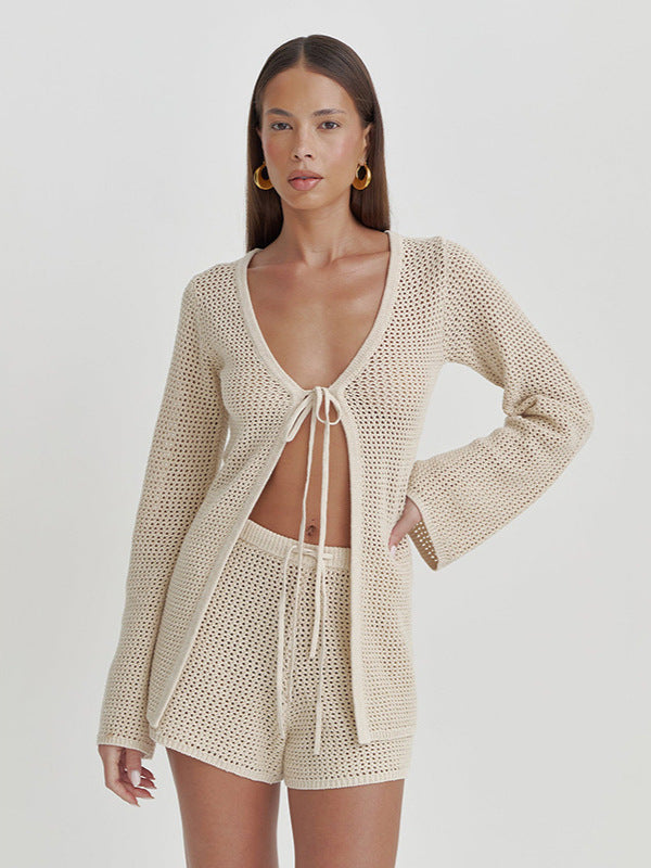 Hollow Out Lace-up Knitted Beach